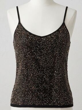 Jones New York Y2K Black & Gold Sequin Spaghetti-Strap Camisole (S) Merino Wool